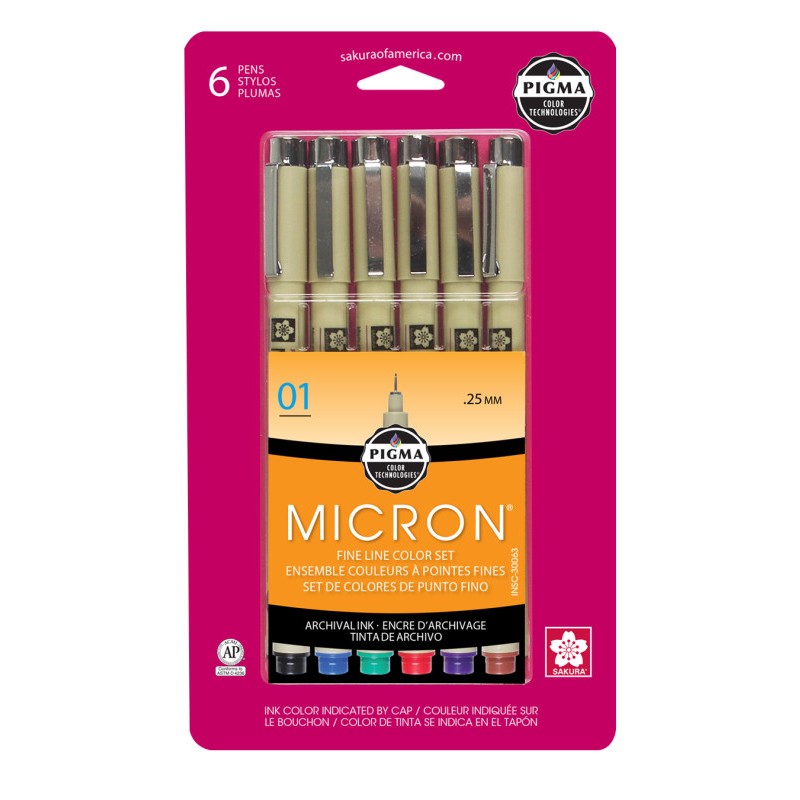 Pigma Assort Colored Micron Pens Set 01 .25mm 6 Pieces 30063 