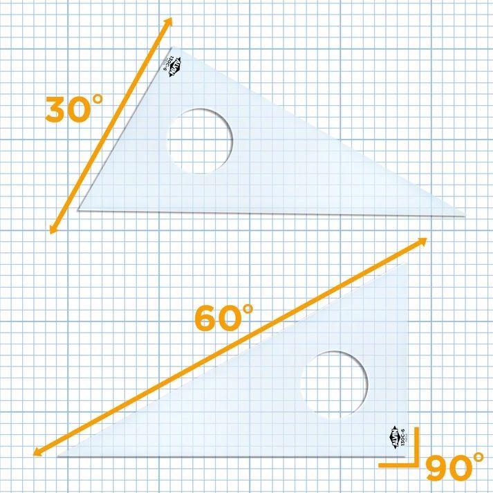 30 60 90 drafting triangle with angles labeled