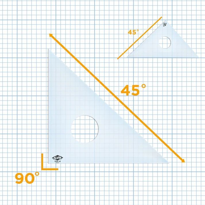 45 45 90 drafting triangle with angles labeled