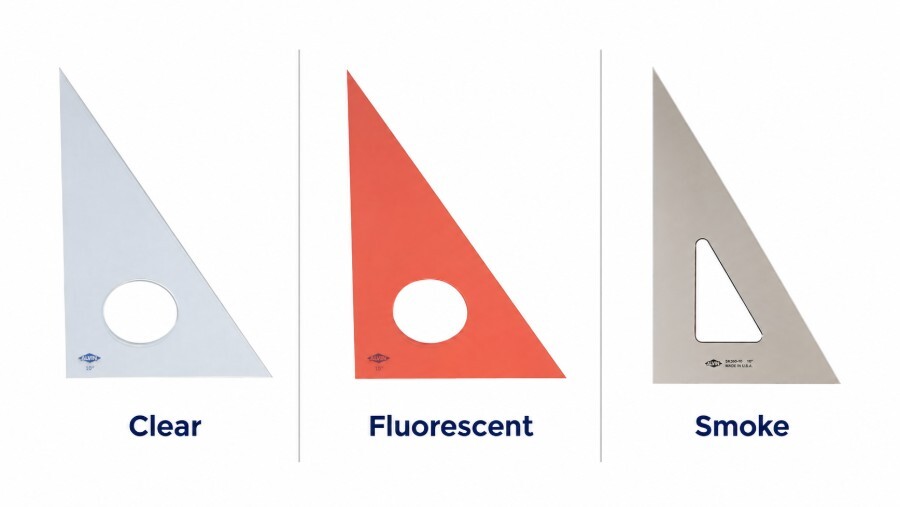 Clear smoke and fluorescent drafting triangles compared