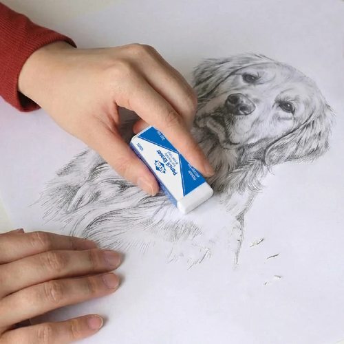 White Vinyl Pencil Eraser in Use