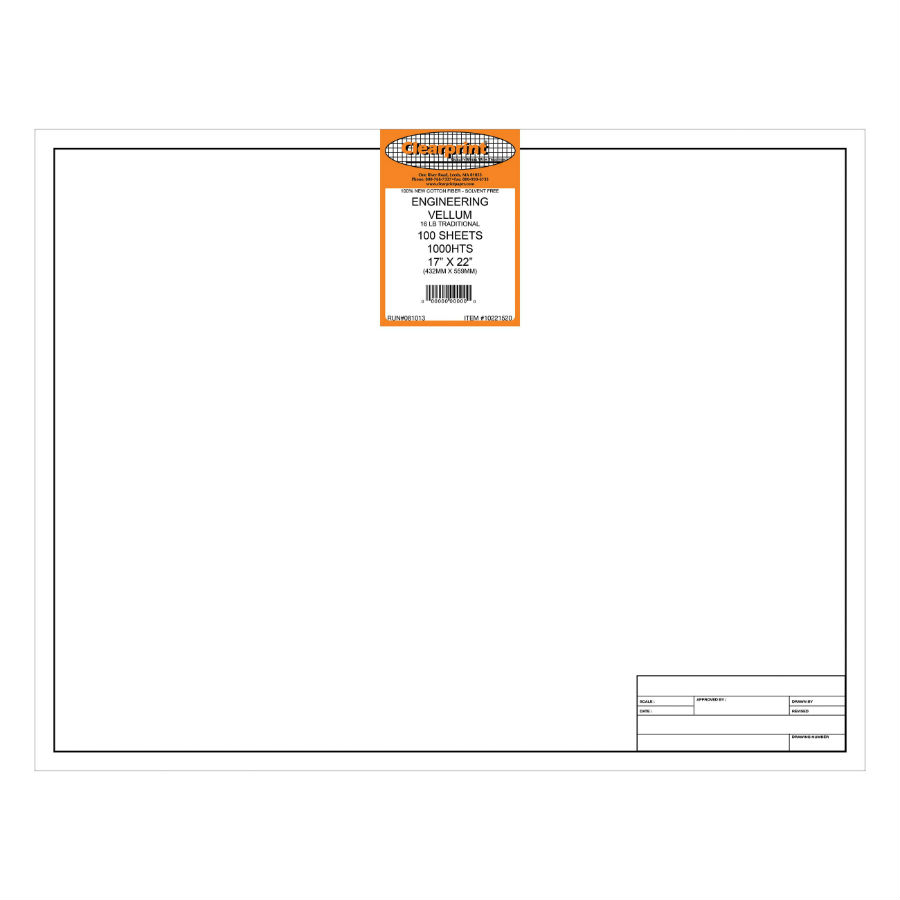 Clearprint CP10201220 17 x 22 Unprinted Vellum 10-Sheet Pack