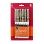 Pigma Micron 6-Pen Sets - Black Art Supplies, Art Markers, Drawing and Sketching Markers, Pigma Micron Fine Line Design Pens