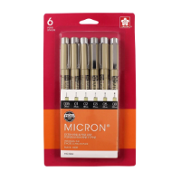 Pigma Micron 6-Pen Sets - Black Art Supplies, Art Markers, Drawing and Sketching Markers, Pigma Micron Fine Line Design Pens