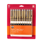 Pigma Micron 10-Pen Set - Black Art Supplies, Art Markers, Drawing and Sketching Markers, Pigma Micron Fine Line Design Pens