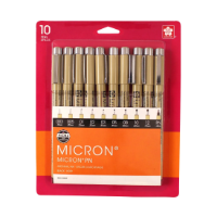 Pigma Micron 10-Pen Set - Black Art Supplies, Art Markers, Drawing and Sketching Markers, Pigma Micron Fine Line Design Pens